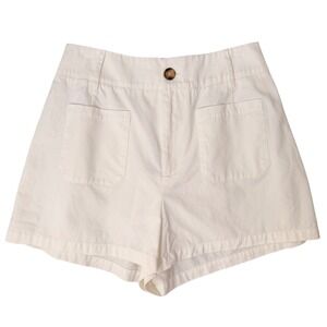White Summer Chino Cotton High Rise Shorts (S) NEW Clean Girl Beachy Preppy